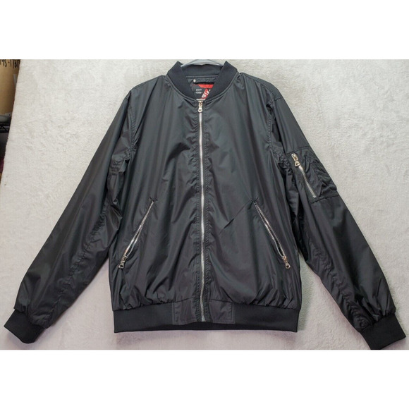 Spire Bomber Jacket Men Medium Black Water Resistant Pocket Long Sleeve Full Zip - Picture 1 of 10